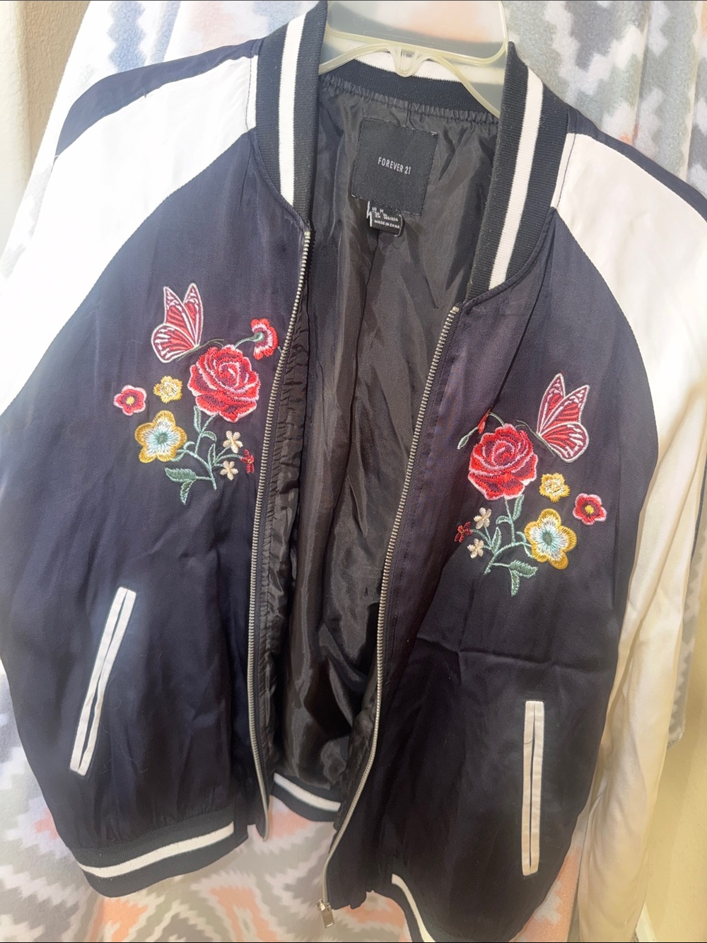 Forever 21 Floral Embroidered Bomber Jacker